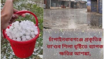 চাঁপাইনবাবগঞ্জে প্রকৃতির তা’ণ্ডব শিলা বৃষ্টিতে ব্যাপক ক্ষতির আশঙ্কা,