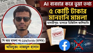এআই প্রযুক্তি ব্যবহার করে ভুয়া তথ্য ছড়ানোর অভিযোগে মাদারীপুরে ৫ কোটি টাকার মানহানি মামলা