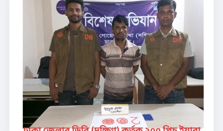 ঢাকা জেলার ডিবি (দক্ষিণ) কর্তৃক ২০০ পিচ ইয়াবা ট্যাবলেট‘সহ ০১ জন মাদক ব্যবসায়ী গ্রেফতার