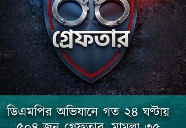 ডিএমপির অভিযানে গত ২৪ ঘণ্টায় ৫০৪ জন গ্রেফতার, মামলা ৩৫